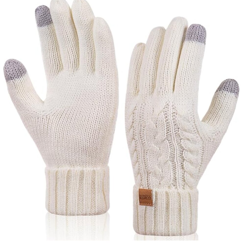 PACKAGE NEVER OPENED - Ivory Knit Fleece Lined Touchscreen Gloves